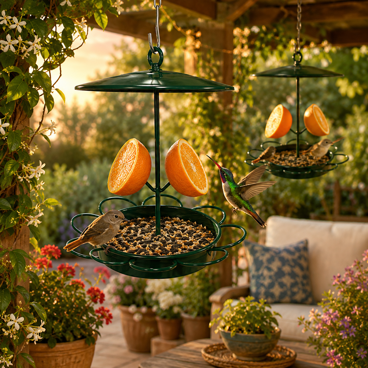 Sunflower Fruit-Insert Rainproof Hanging Bird Feeder – Removable Metal Hummingbird & Bird Cage