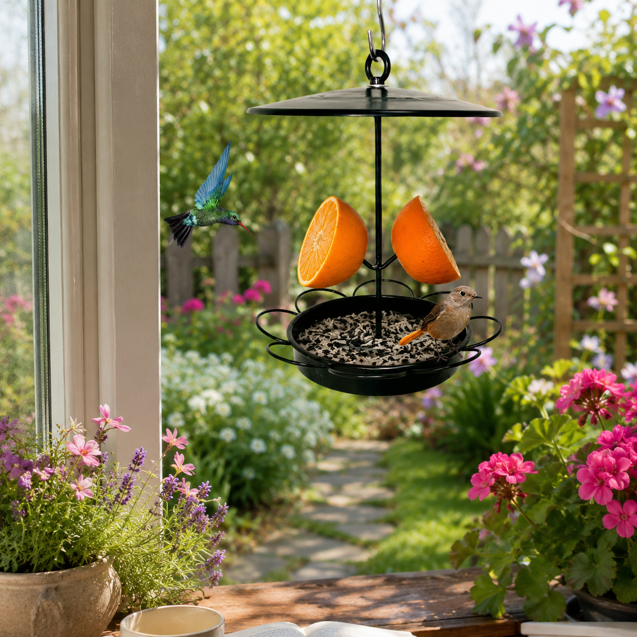 Sunflower Fruit-Insert Rainproof Hanging Bird Feeder – Removable Metal Hummingbird & Bird Cage