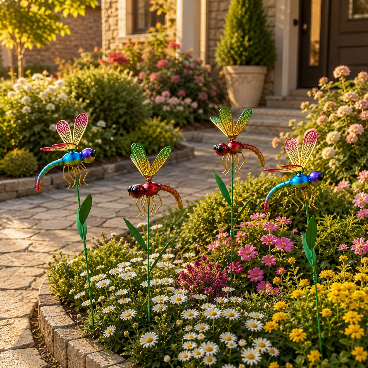 2 pcs Colorful Metal Dragonfly Garden Stakes