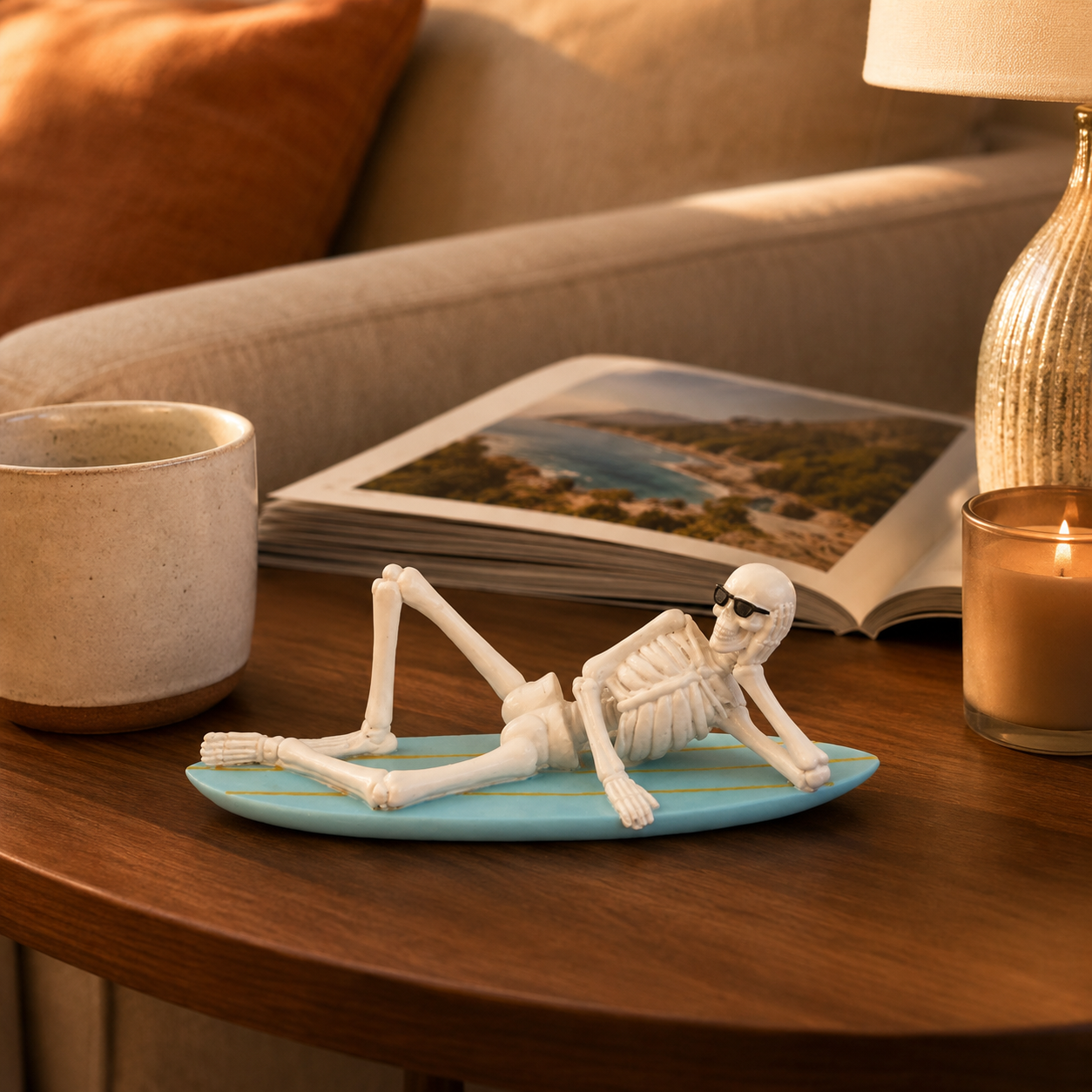 Cool Skeleton Surfboard Figurine