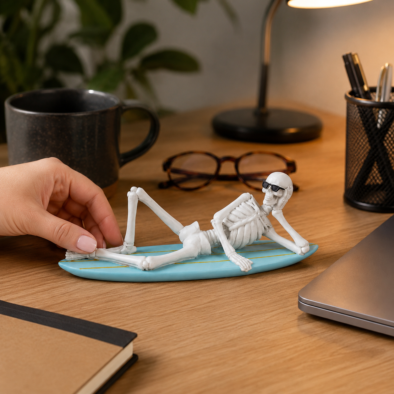 Cool Skeleton Surfboard Figurine