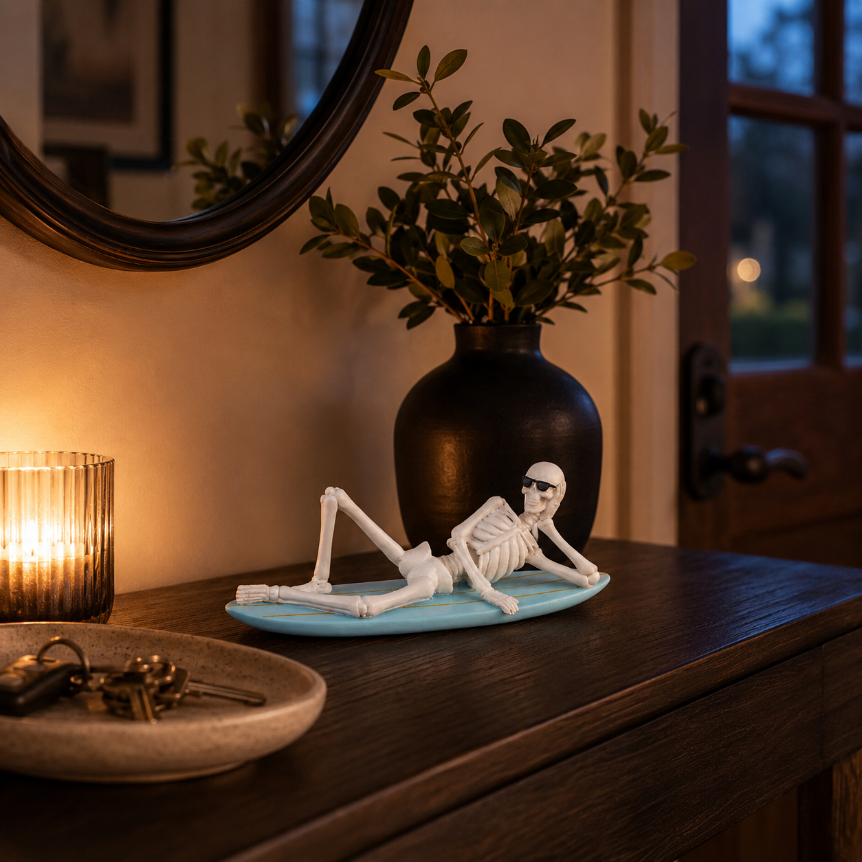 Cool Skeleton Surfboard Figurine