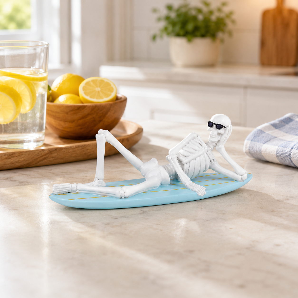 Cool Skeleton Surfboard Figurine