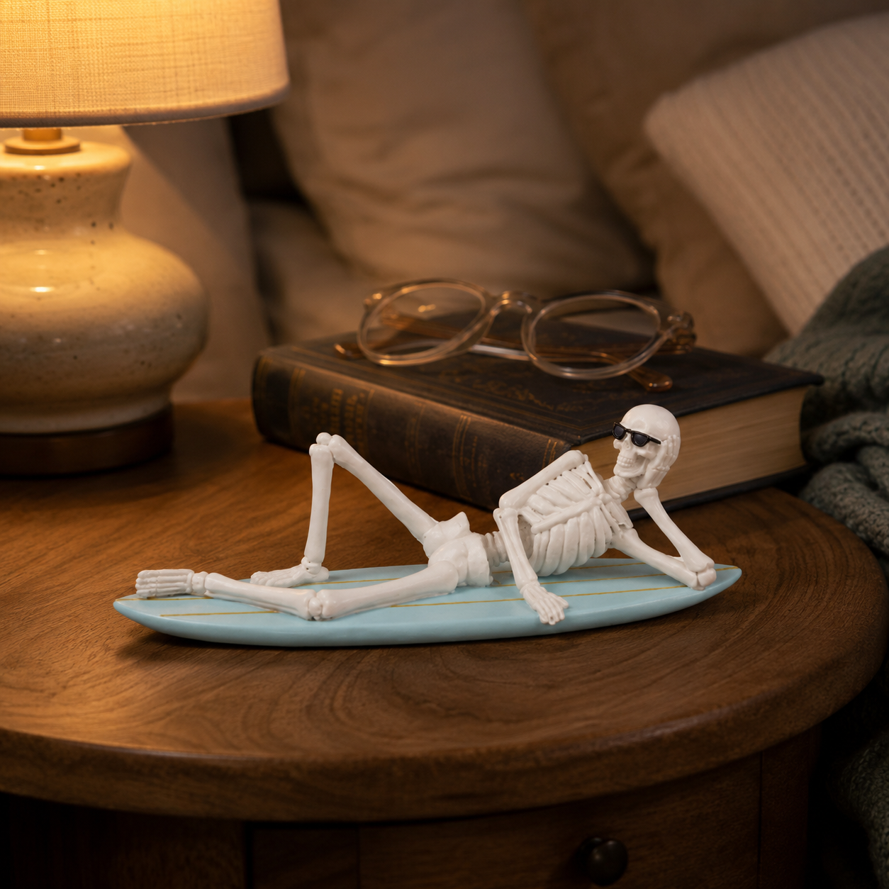 Cool Skeleton Surfboard Figurine