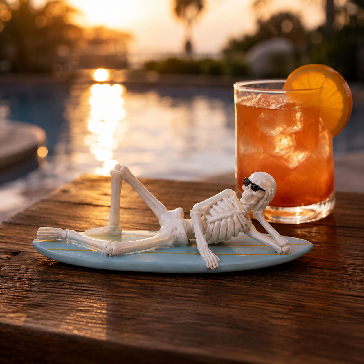 Cool Skeleton Surfboard Figurine