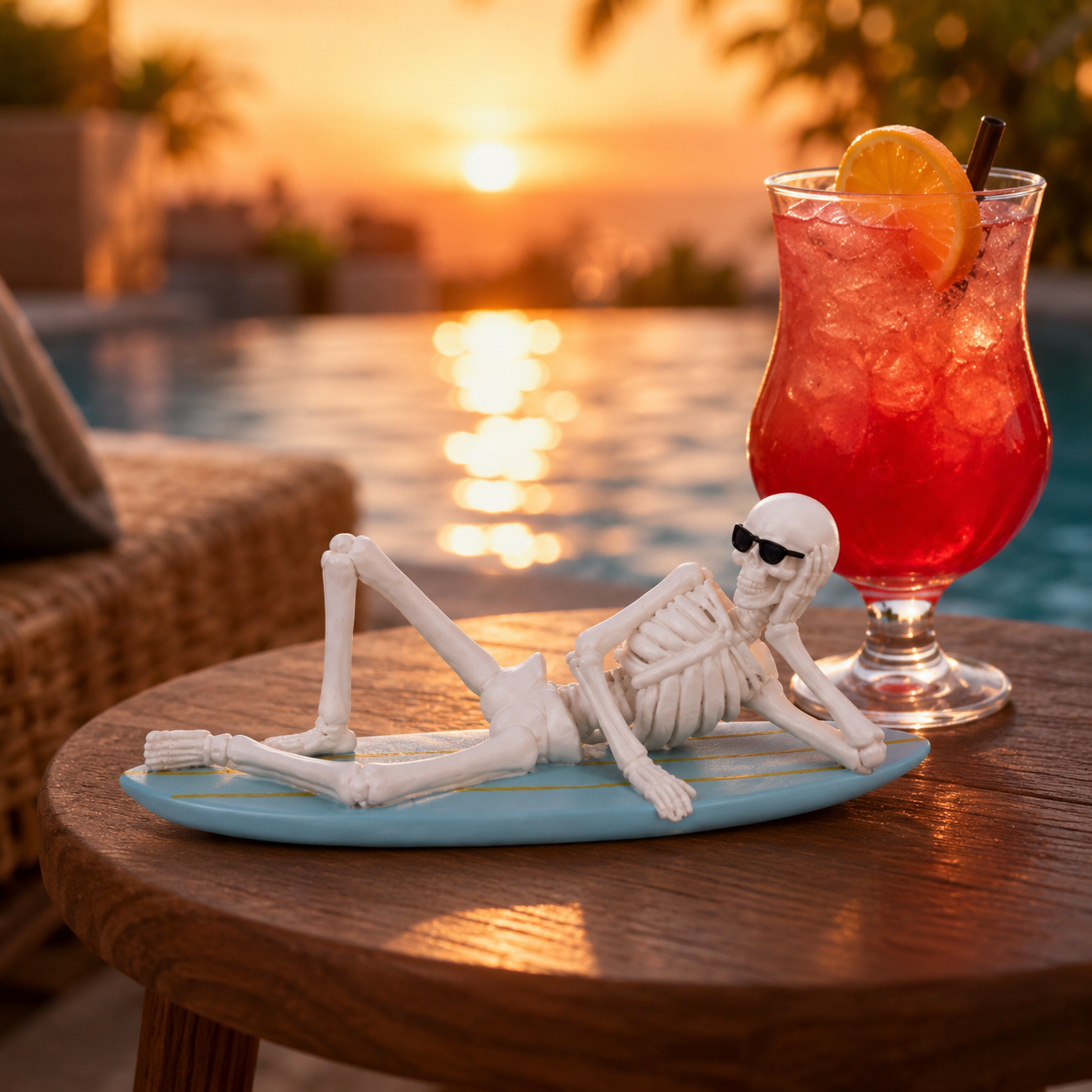 Cool Skeleton Surfboard Figurine