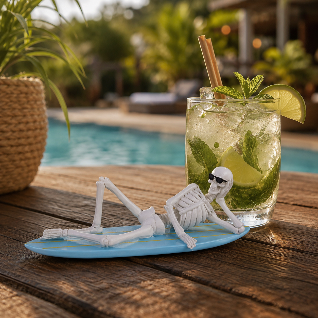 Cool Skeleton Surfboard Figurine