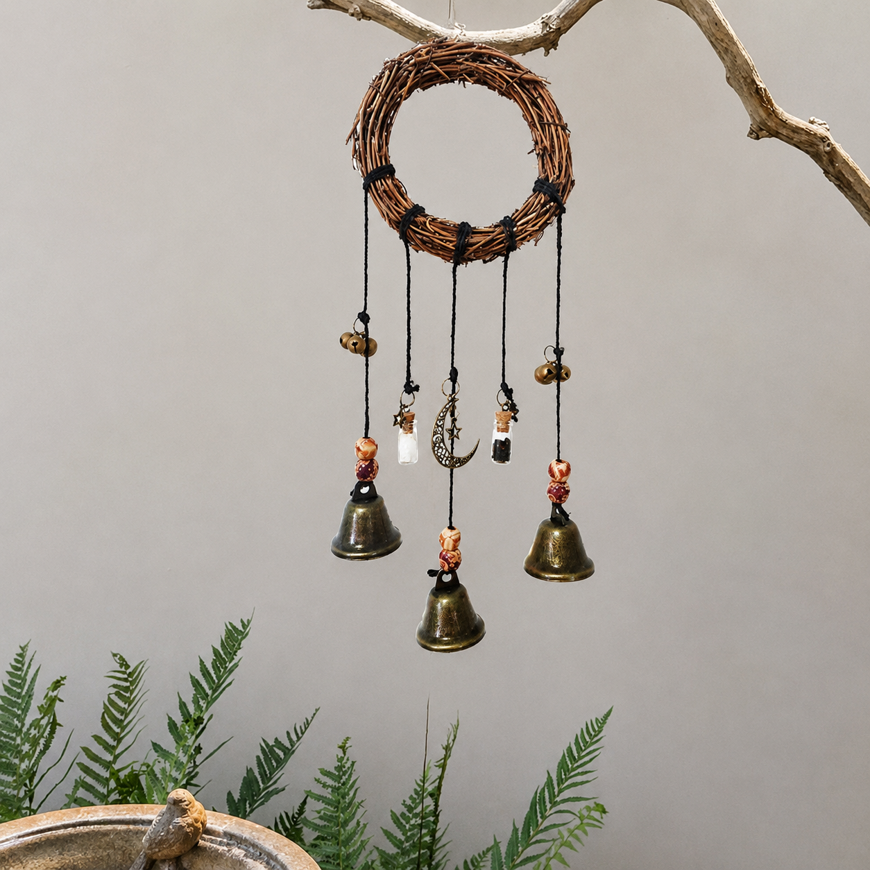 Rustic Moon Bell Wind Chime for Home Blessing Decor