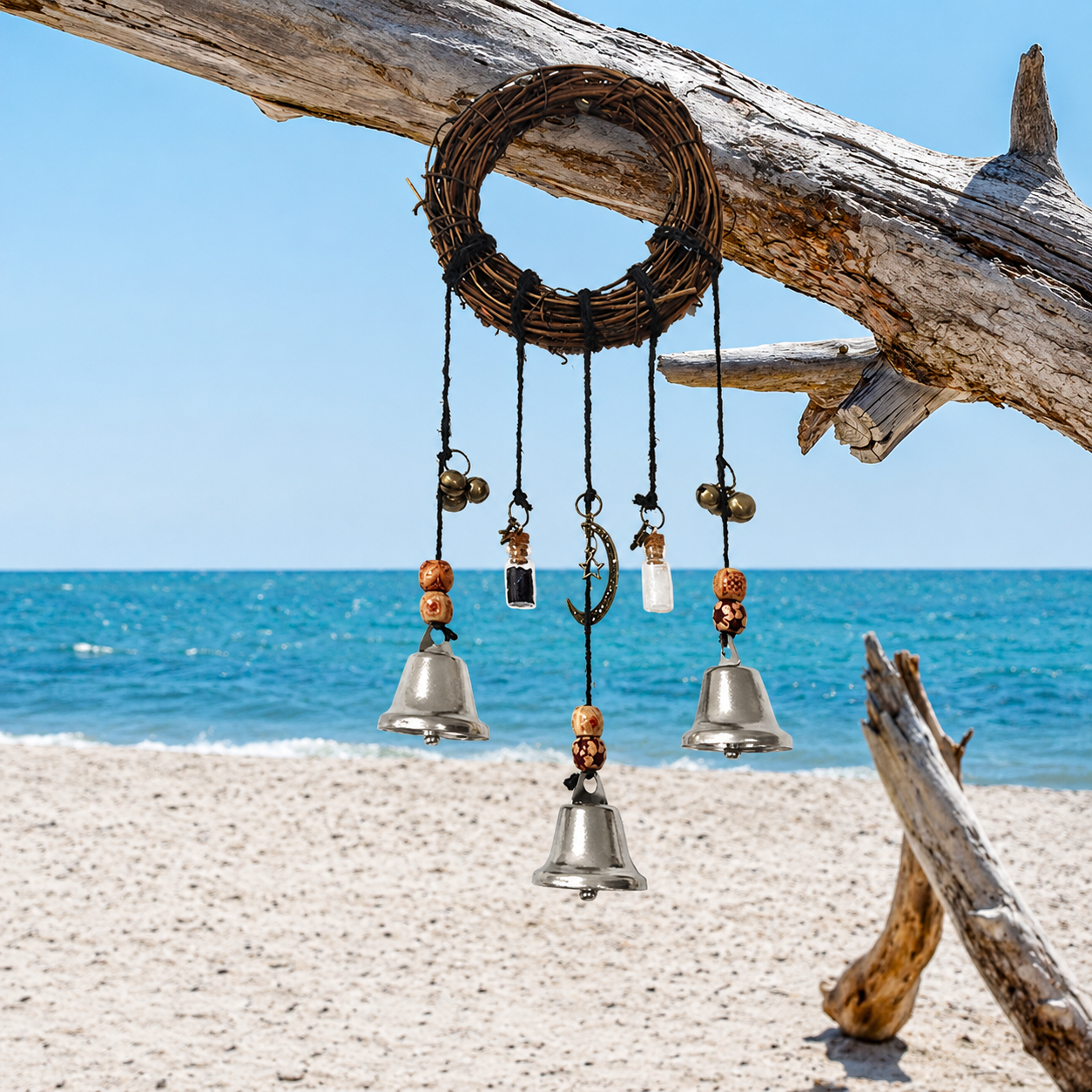 Rustic Moon Bell Wind Chime for Home Blessing Decor