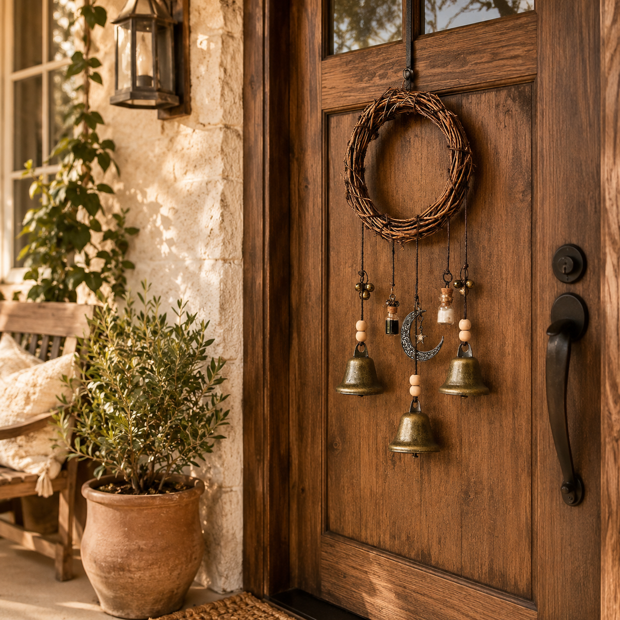 Rustic Moon Bell Wind Chime for Home Blessing Decor