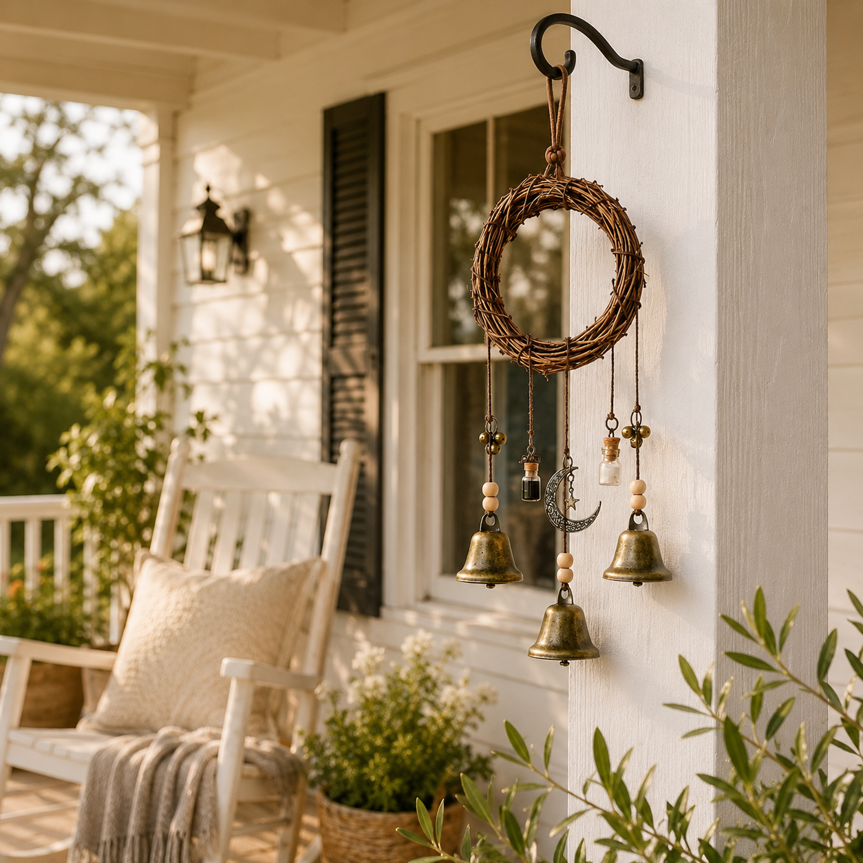 Rustic Moon Bell Wind Chime for Home Blessing Decor