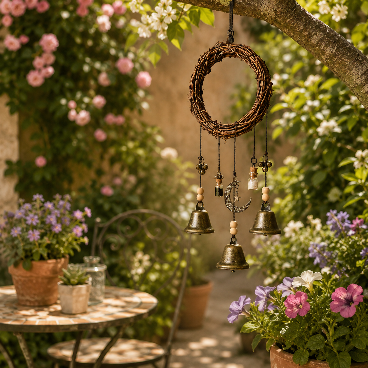 Rustic Moon Bell Wind Chime for Home Blessing Decor