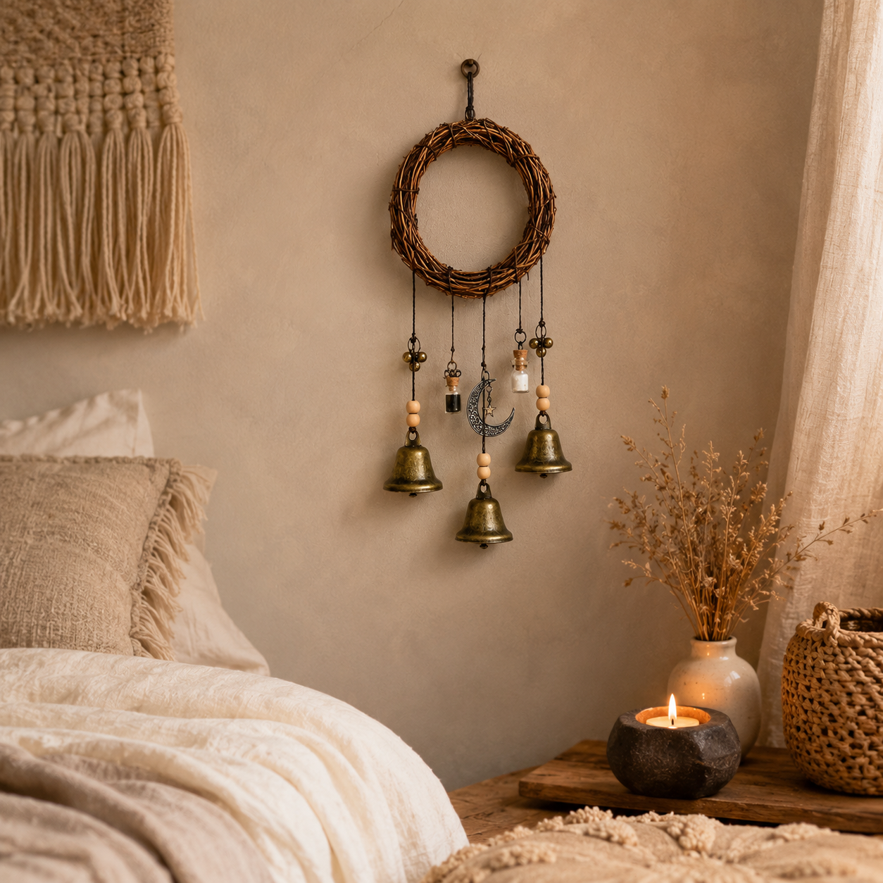 Rustic Moon Bell Wind Chime for Home Blessing Decor