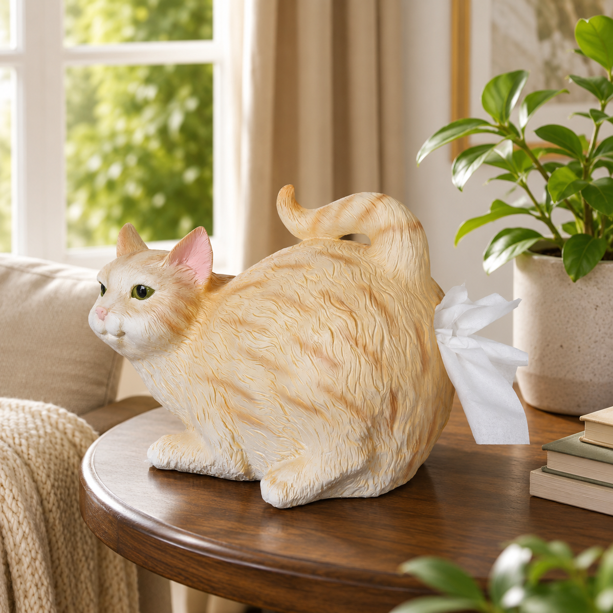 Realistic Cat Tissue Holder – Luxury Resin Desktop Decor