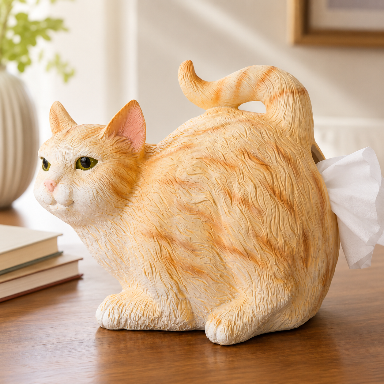 Realistic Cat Tissue Holder – Luxury Resin Desktop Decor