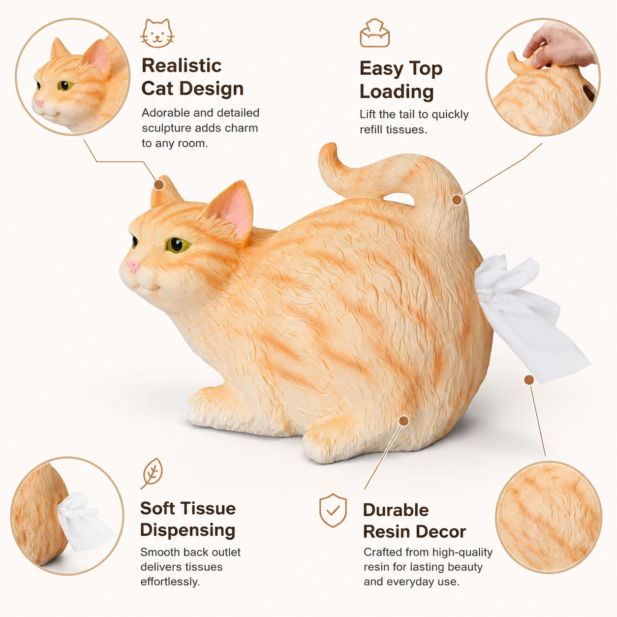 Realistic Cat Tissue Holder – Luxury Resin Desktop Decor
