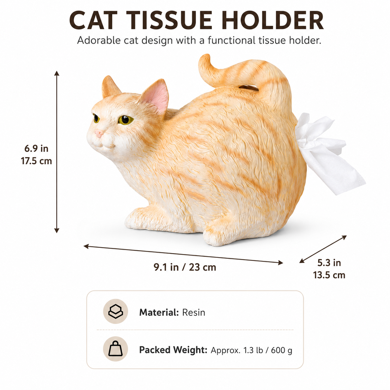 Realistic Cat Tissue Holder – Luxury Resin Desktop Decor