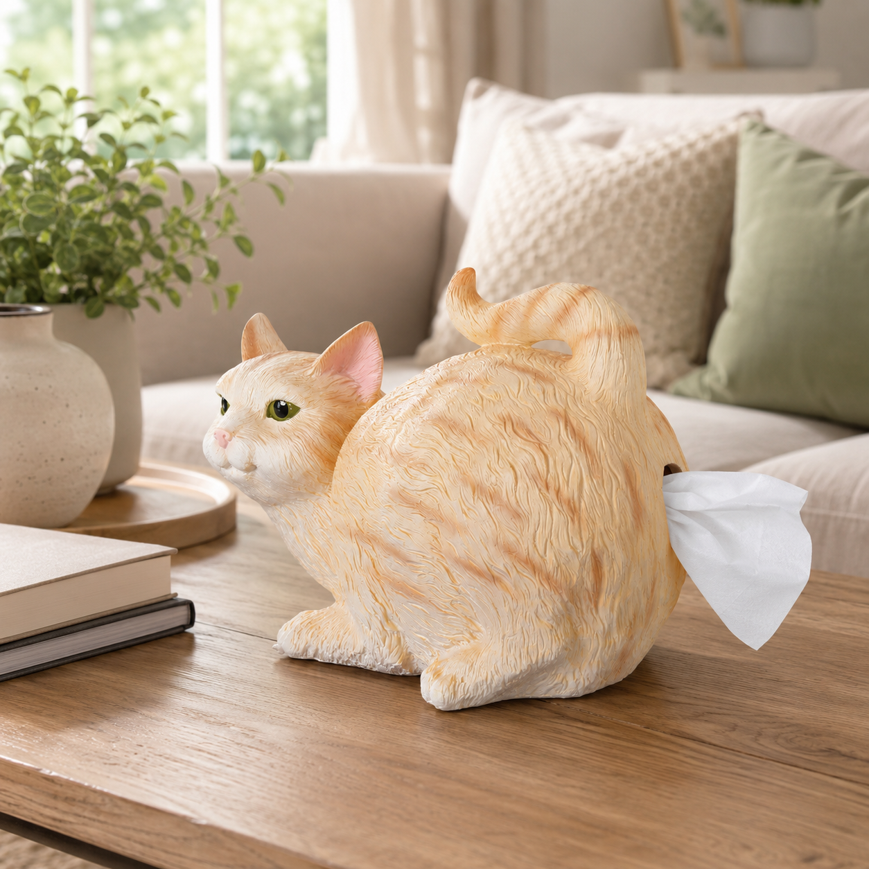Realistic Cat Tissue Holder – Luxury Resin Desktop Decor