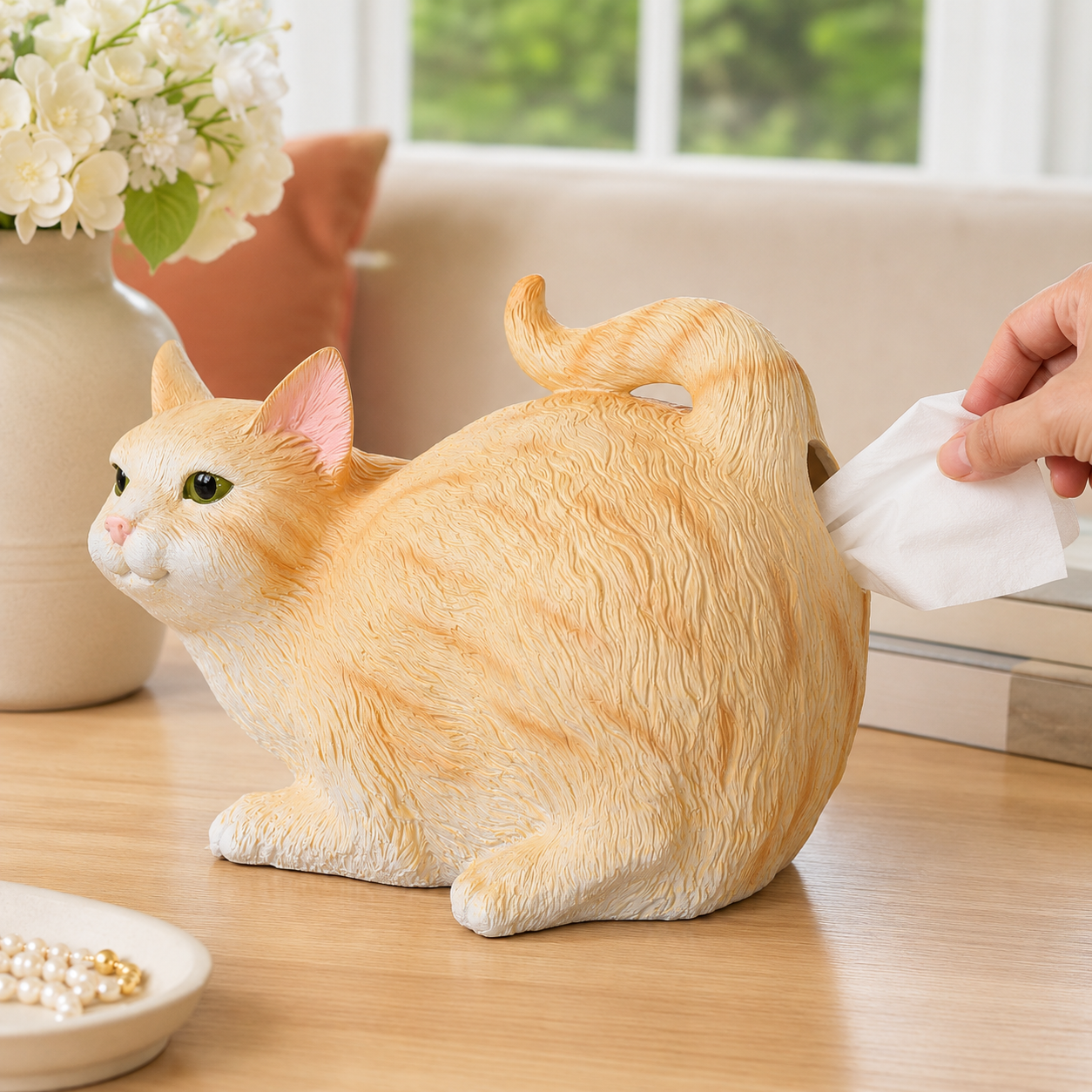 Realistic Cat Tissue Holder – Luxury Resin Desktop Decor