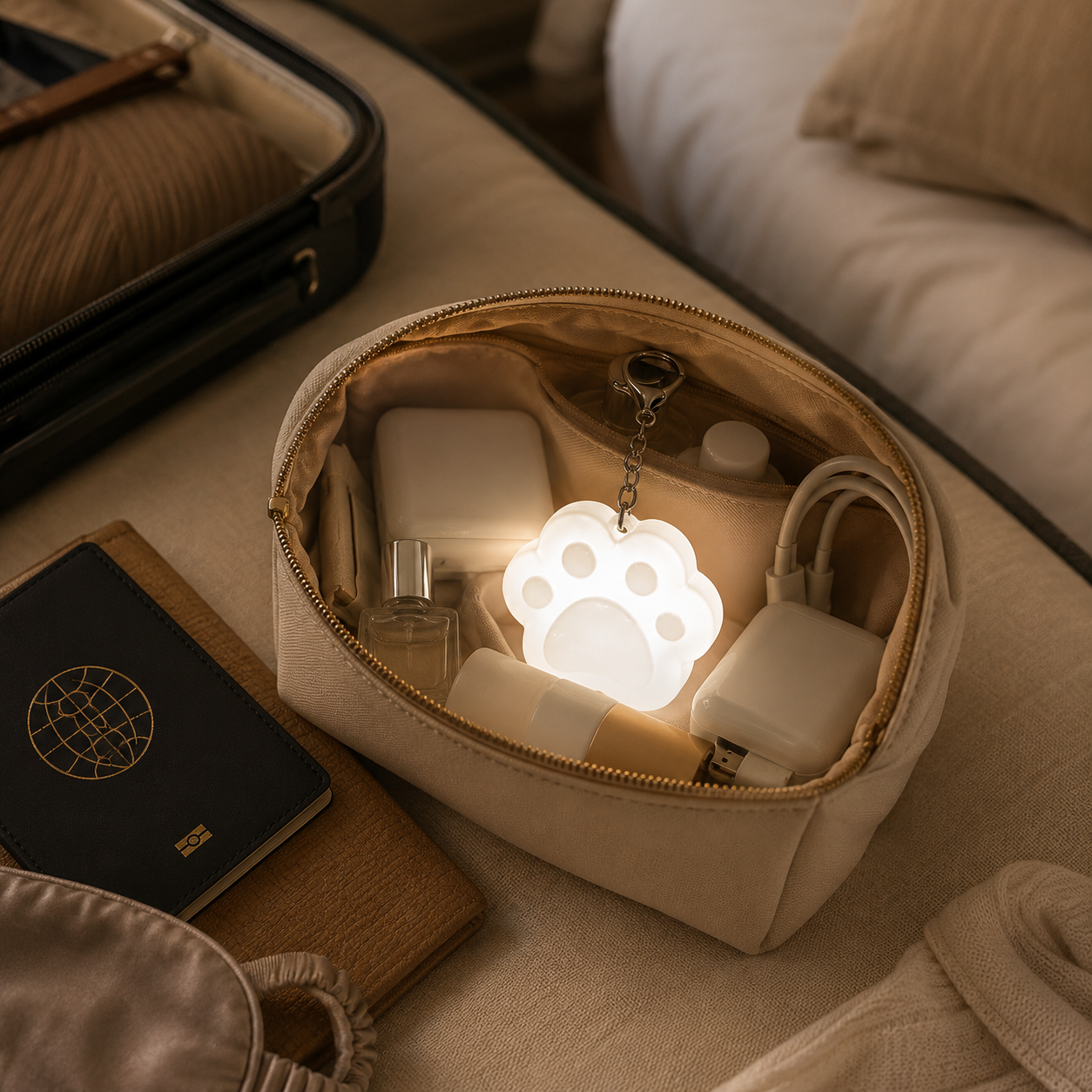 Rechargeable Touch Night Light Keychain, Cute Heart/Paw/Cloud Bag Light for Purse, Backpack, Keys & Travel