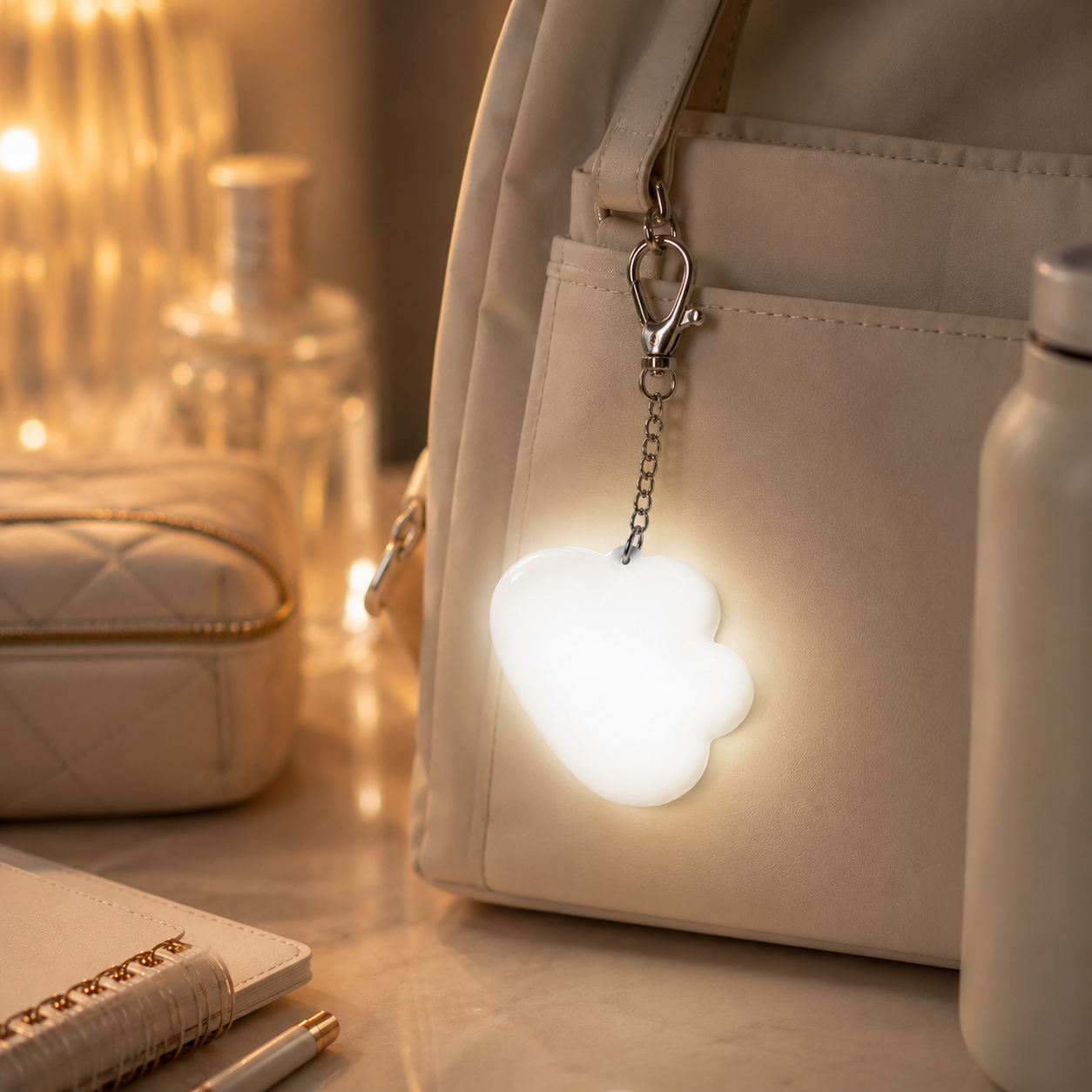 Rechargeable Touch Night Light Keychain, Cute Heart/Paw/Cloud Bag Light for Purse, Backpack, Keys & Travel