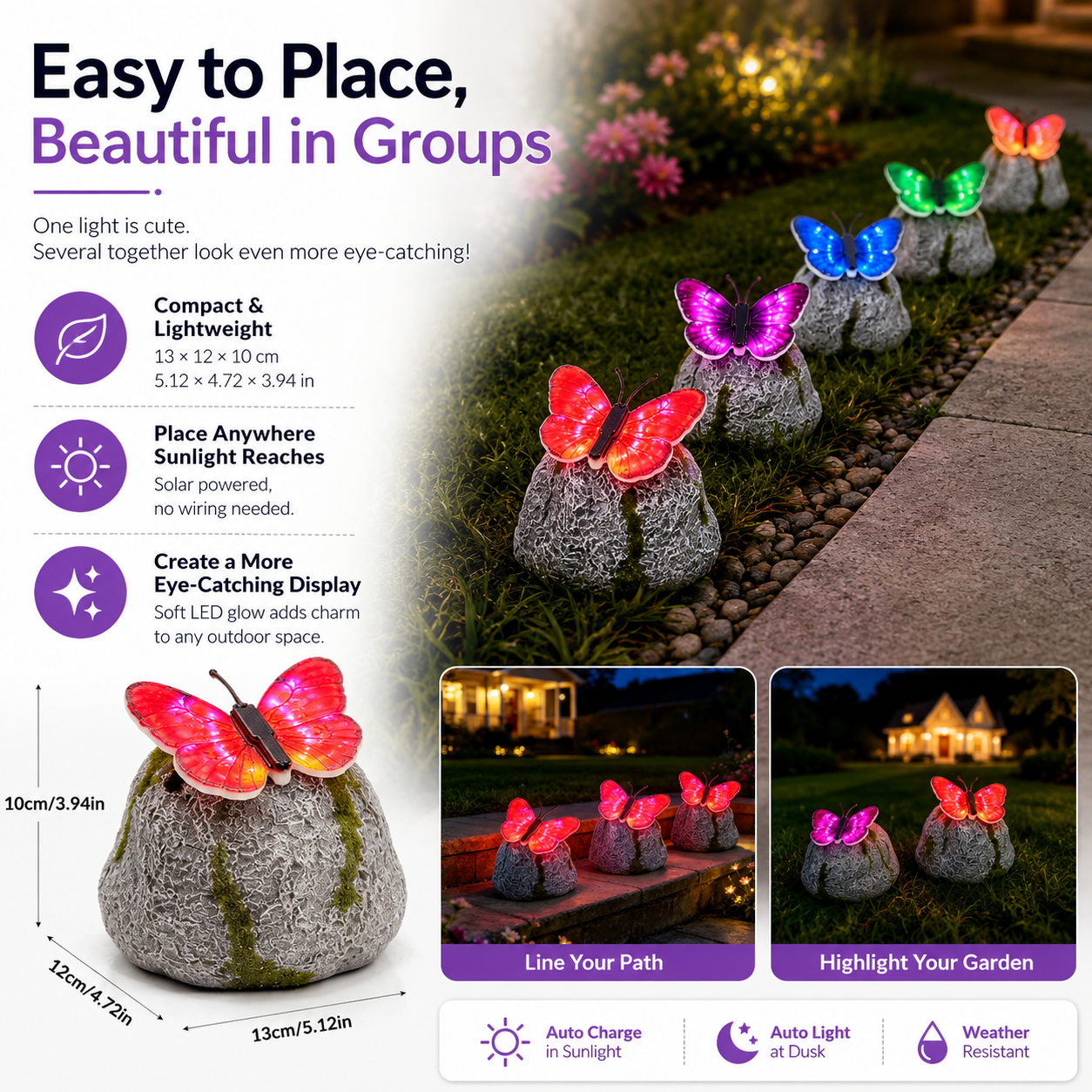 Glowing Butterfly Solar Rock Light for Garden Pathway Decor