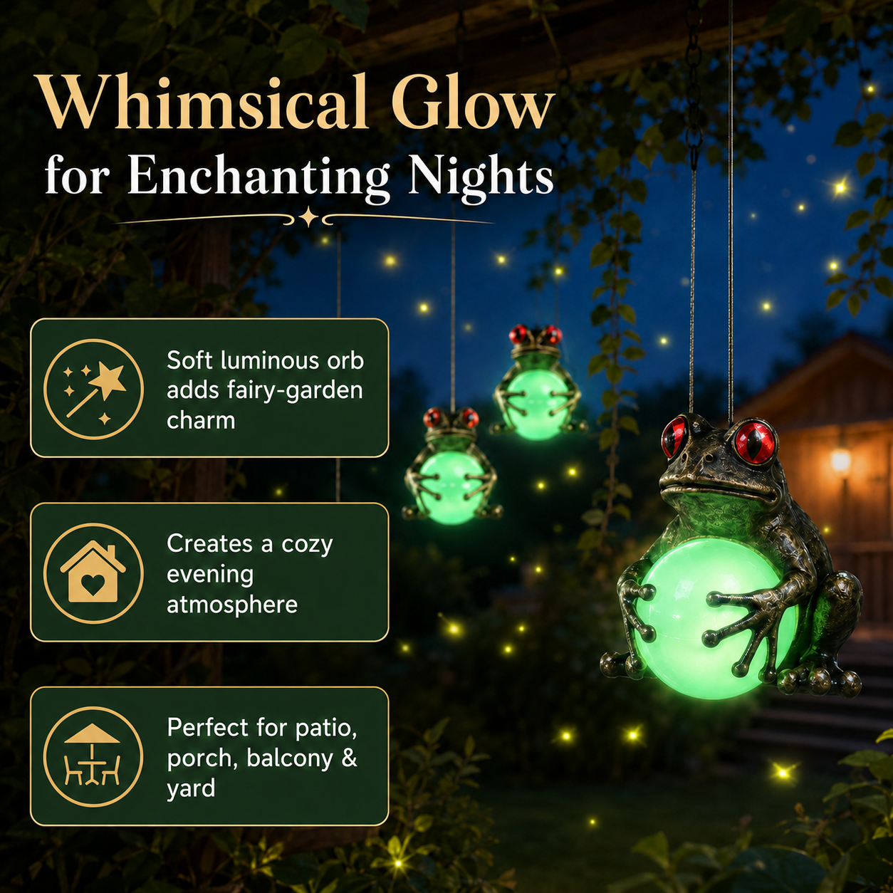 Glow-in-the-Dark Frog Hanging Garden Decor, Cute Frog with Glowing Ball for Patio, Balcony, Porch