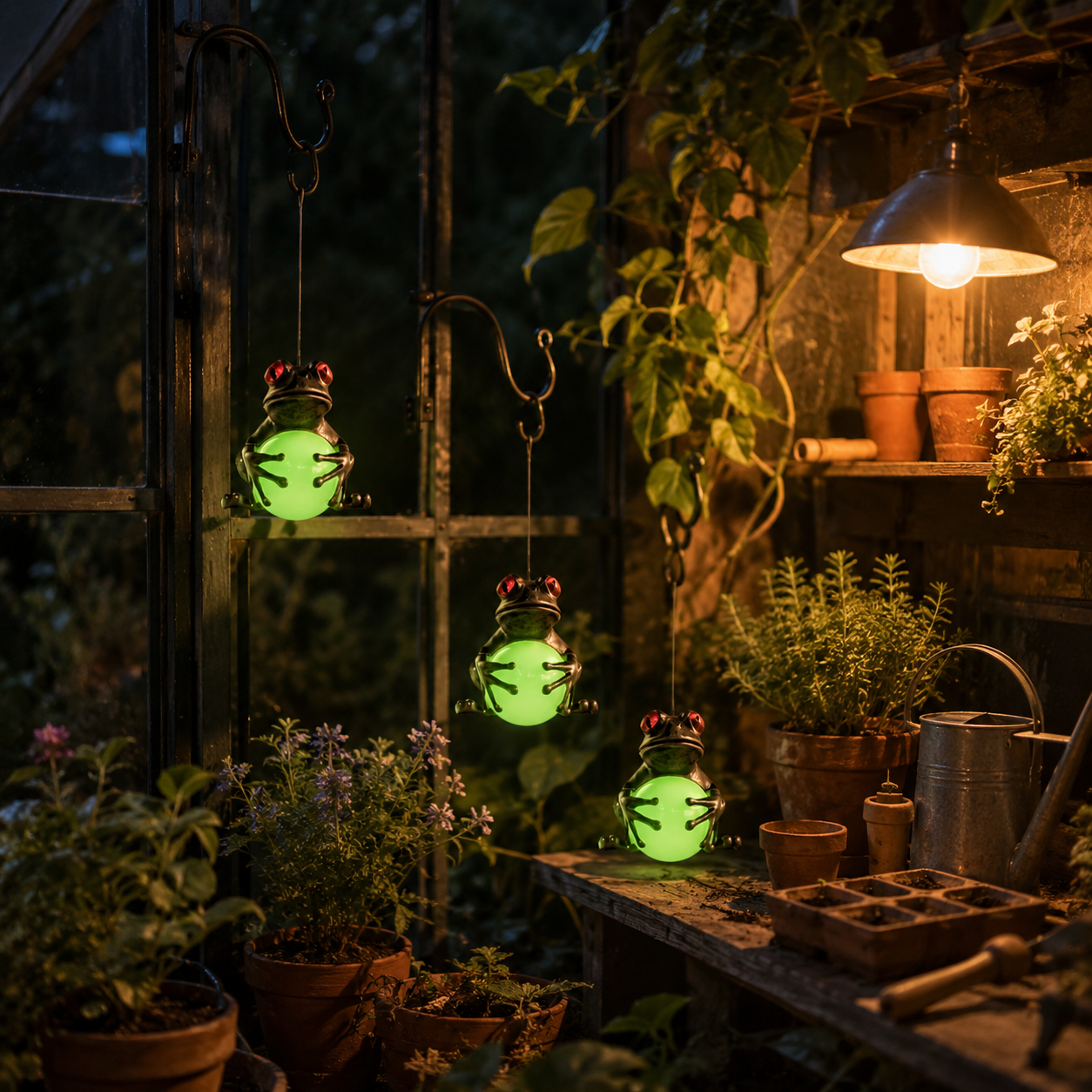 Glow-in-the-Dark Frog Hanging Garden Decor, Cute Frog with Glowing Ball for Patio, Balcony, Porch
