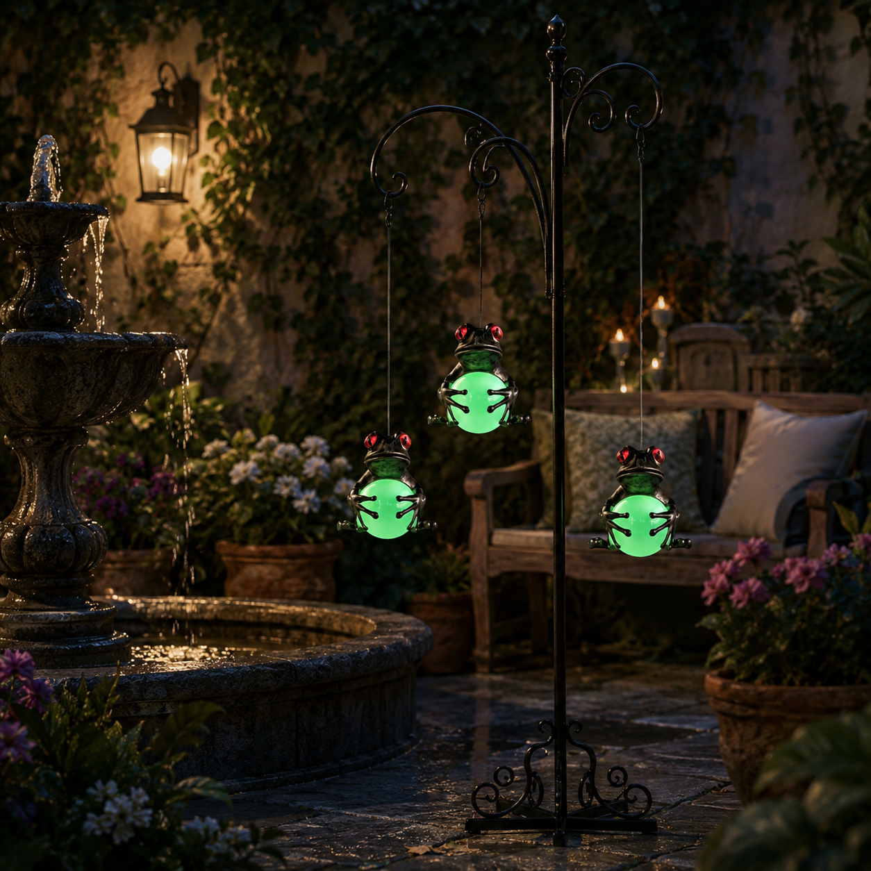 Glow-in-the-Dark Frog Hanging Garden Decor, Cute Frog with Glowing Ball for Patio, Balcony, Porch