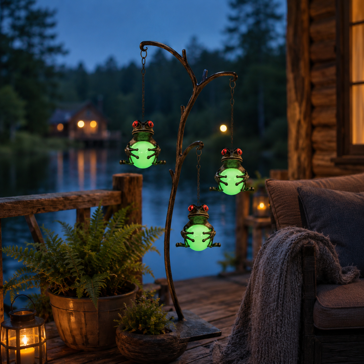 Glow-in-the-Dark Frog Hanging Garden Decor, Cute Frog with Glowing Ball for Patio, Balcony, Porch