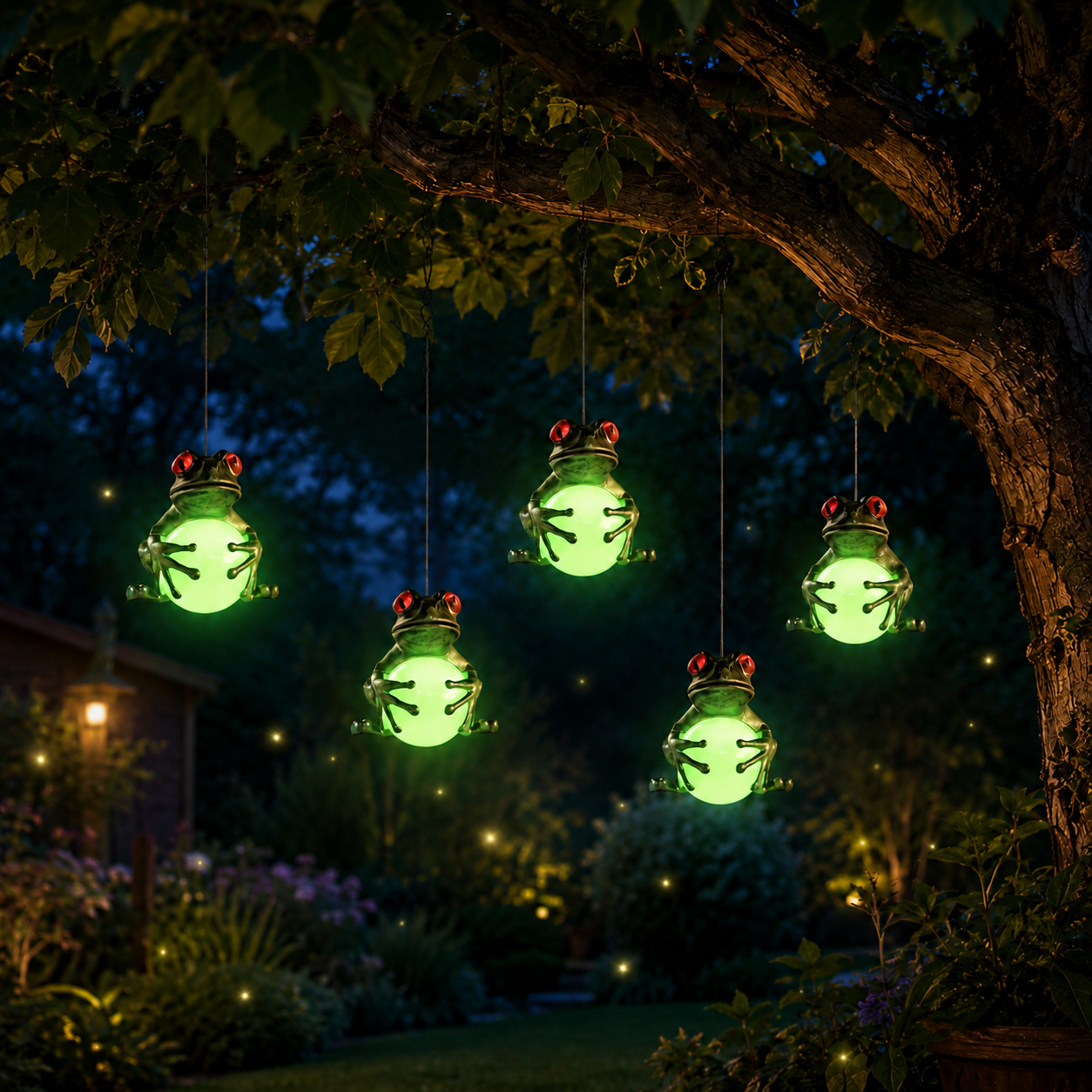 Glow-in-the-Dark Frog Hanging Garden Decor, Cute Frog with Glowing Ball for Patio, Balcony, Porch