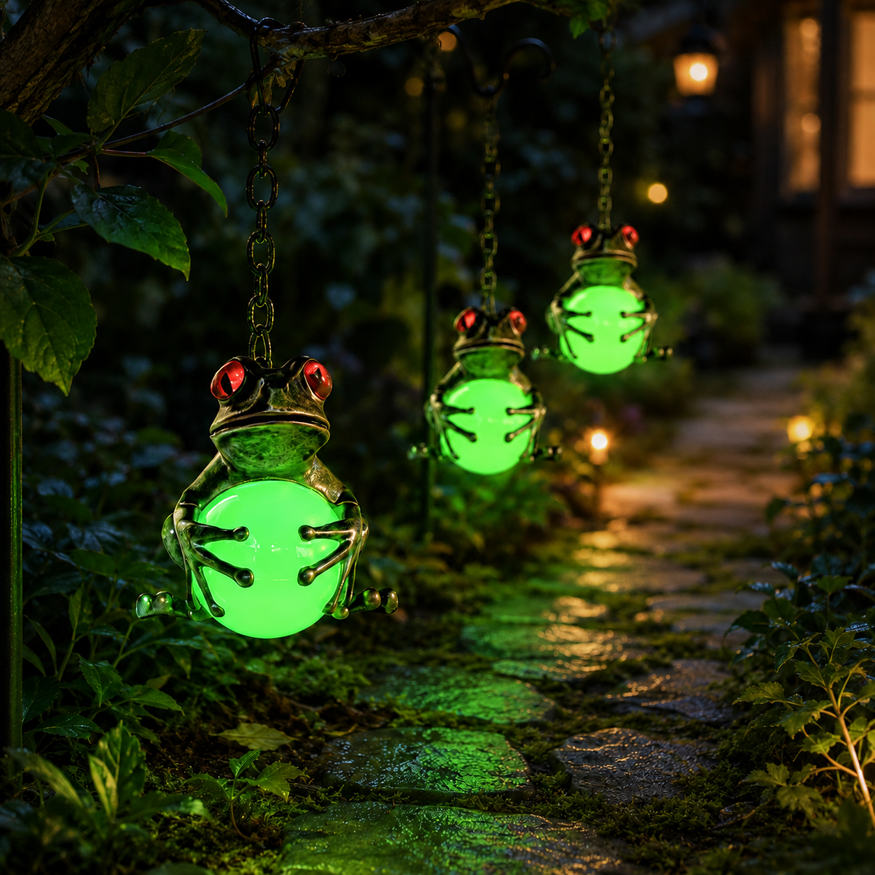 Glow-in-the-Dark Frog Hanging Garden Decor, Cute Frog with Glowing Ball for Patio, Balcony, Porch