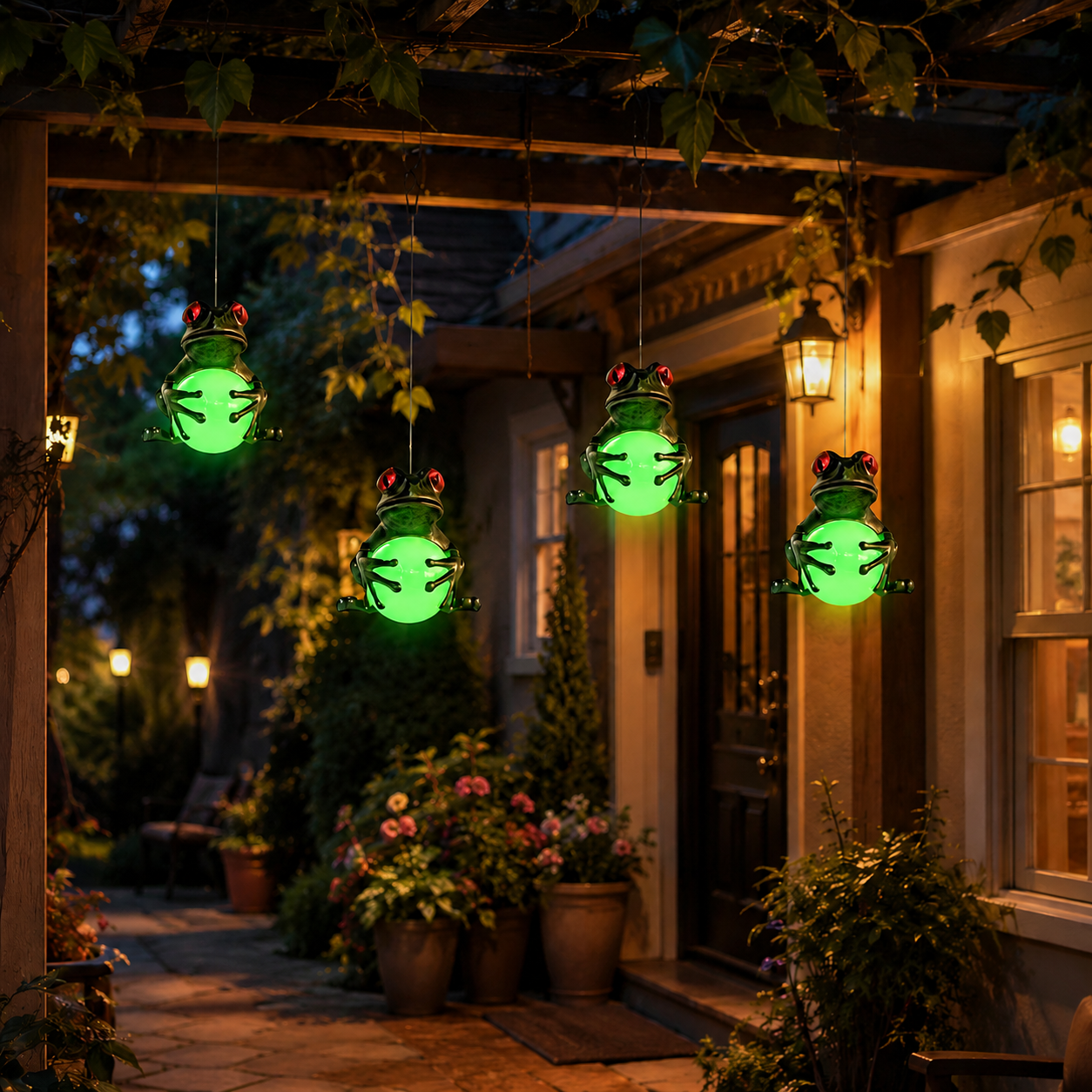 Glow-in-the-Dark Frog Hanging Garden Decor, Cute Frog with Glowing Ball for Patio, Balcony, Porch