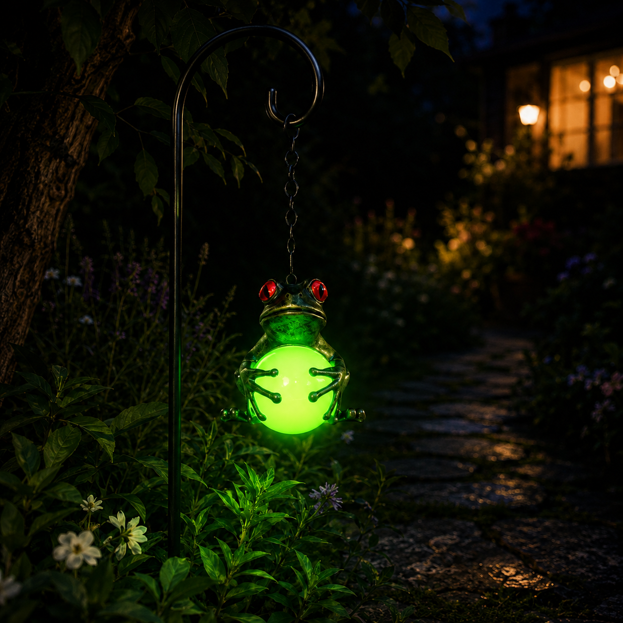 Glow-in-the-Dark Frog Hanging Garden Decor, Cute Frog with Glowing Ball for Patio, Balcony, Porch