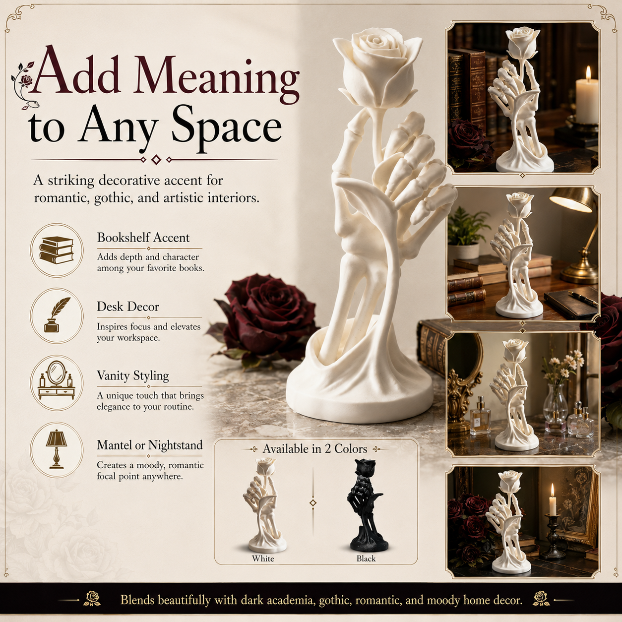 Gothic Skeleton Hand Rose Statue – Love Never Dies Decor
