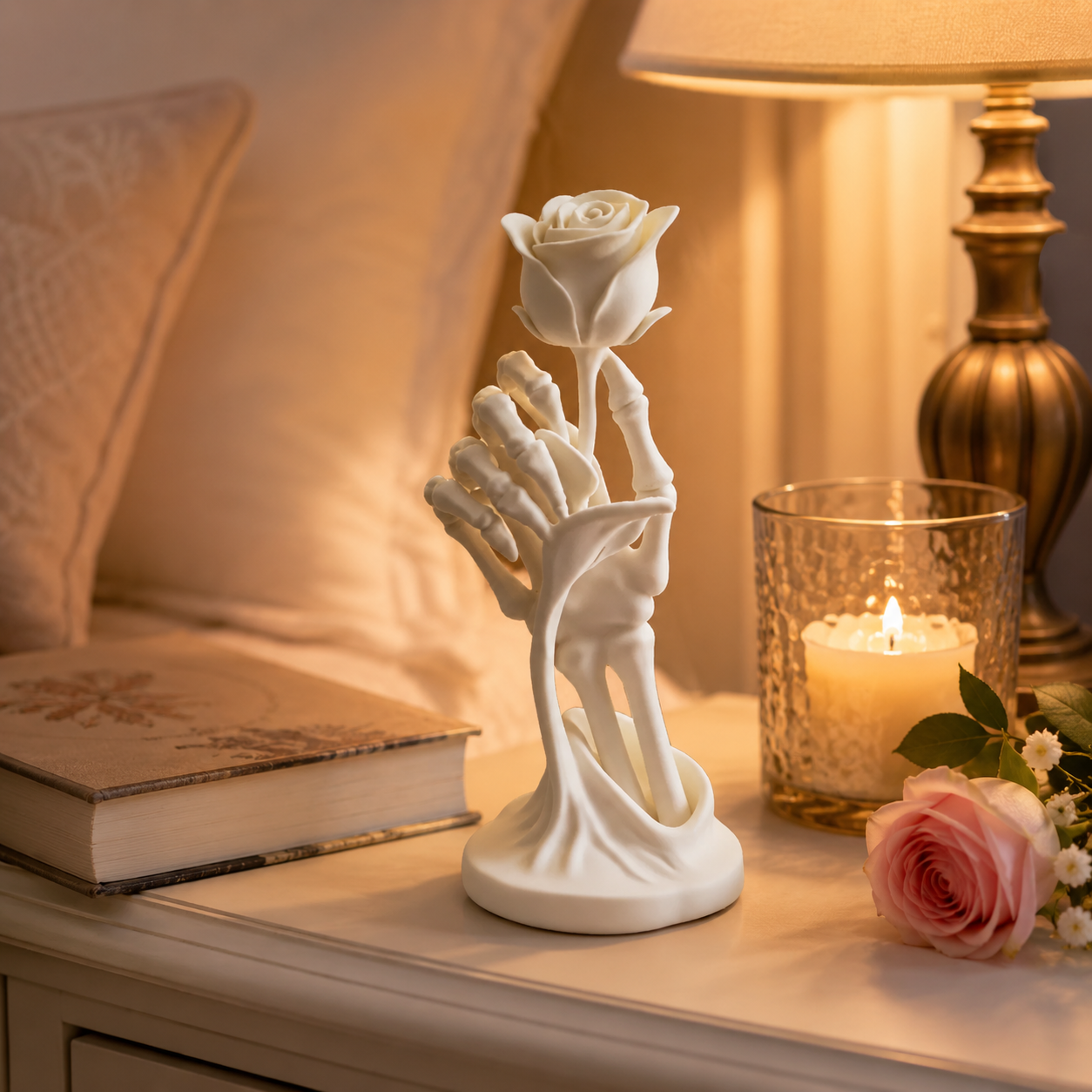 Gothic Skeleton Hand Rose Statue – Love Never Dies Decor