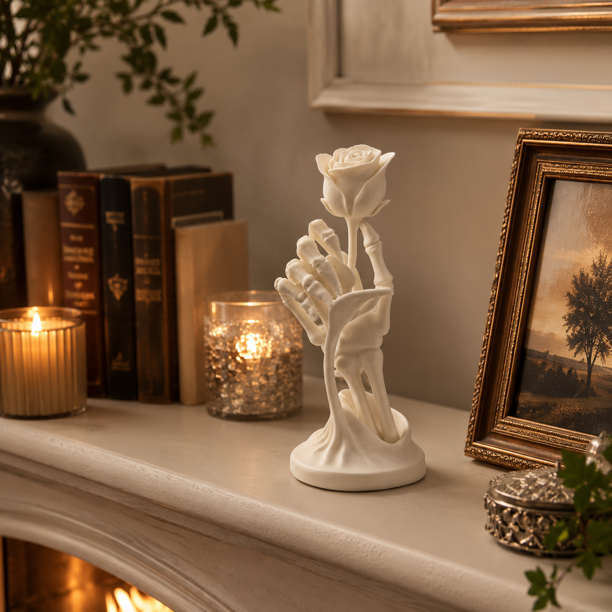 Gothic Skeleton Hand Rose Statue – Love Never Dies Decor