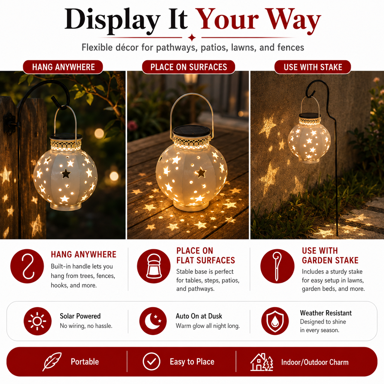 Solar-Powered Star Lantern – Outdoor Decorative LED Lantern for Garden, Patio, Pathway