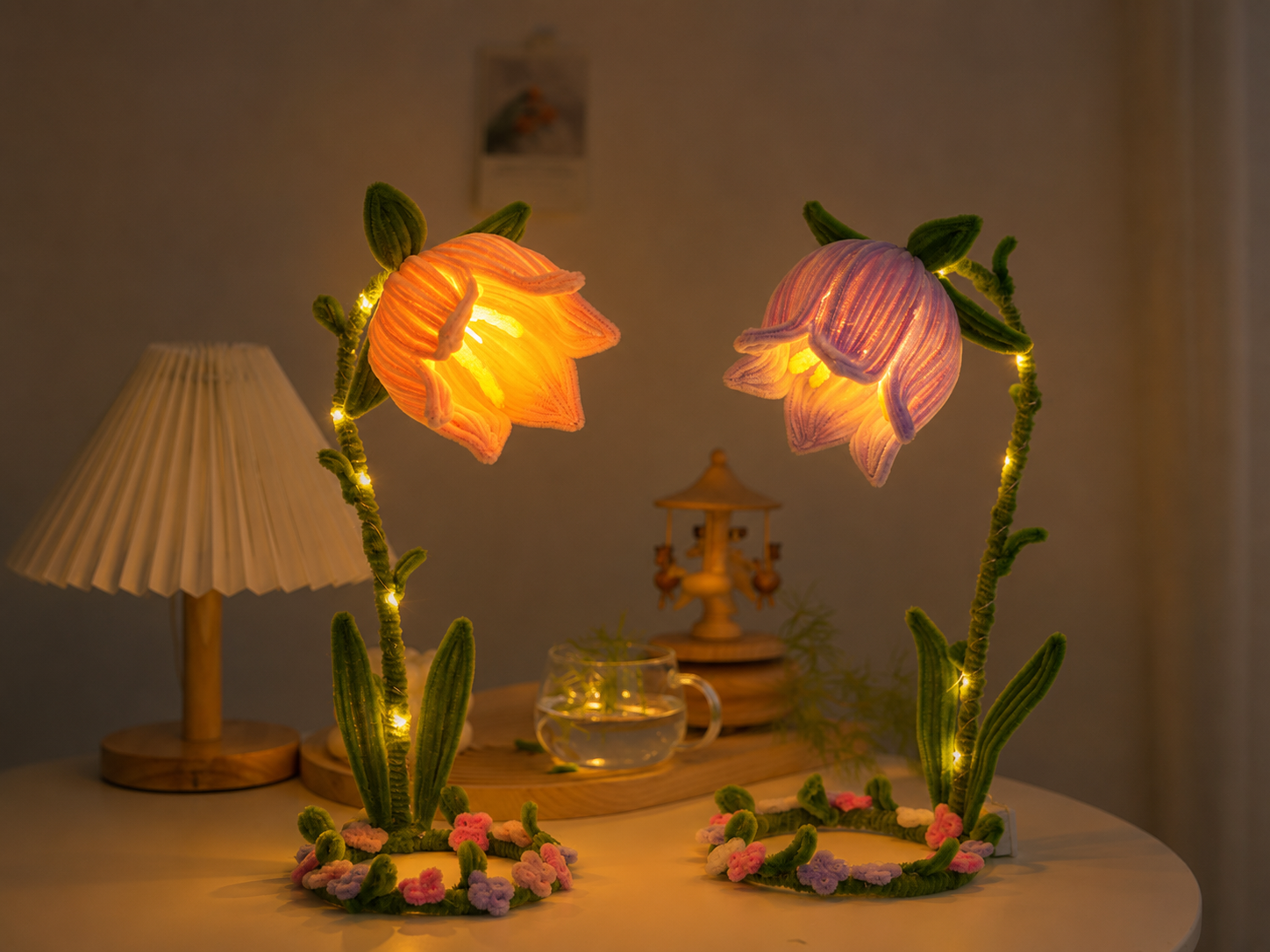 Handmade Glowing Bell Flower Lamp, Cute Floral Night Light for Bedroom Decor
