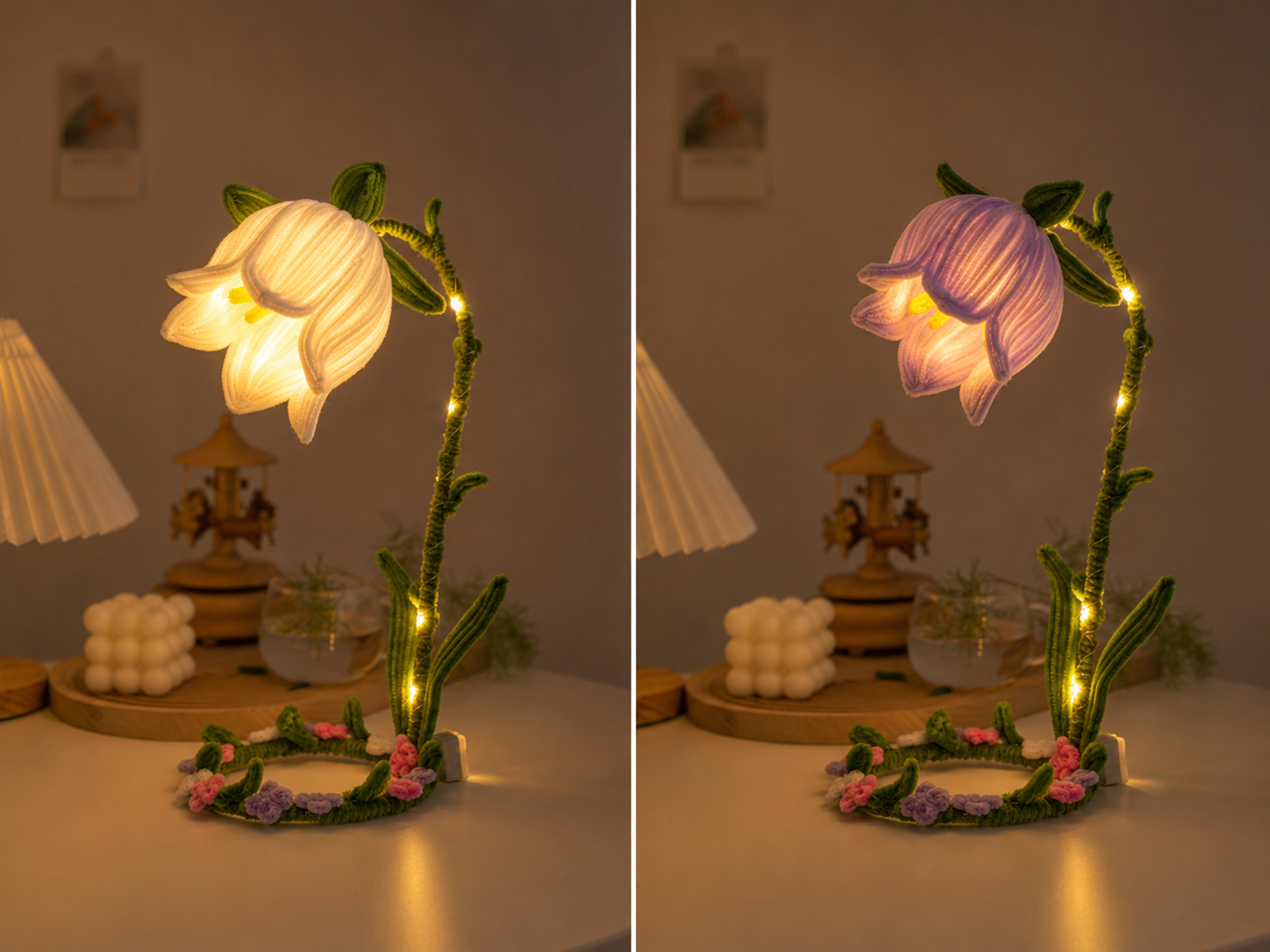 Handmade Glowing Bell Flower Lamp, Cute Floral Night Light for Bedroom Decor