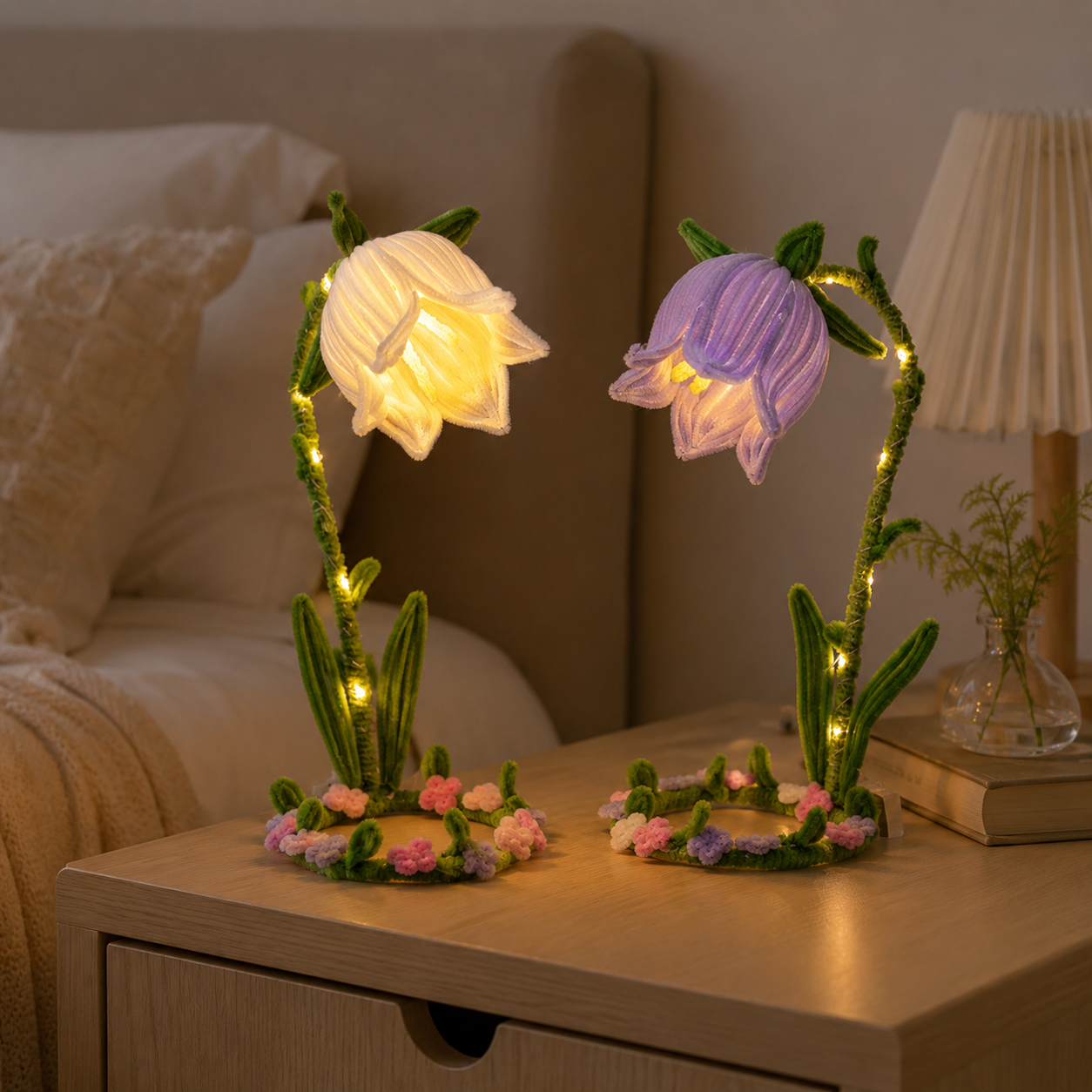 Handmade Glowing Bell Flower Lamp, Cute Floral Night Light for Bedroom Decor