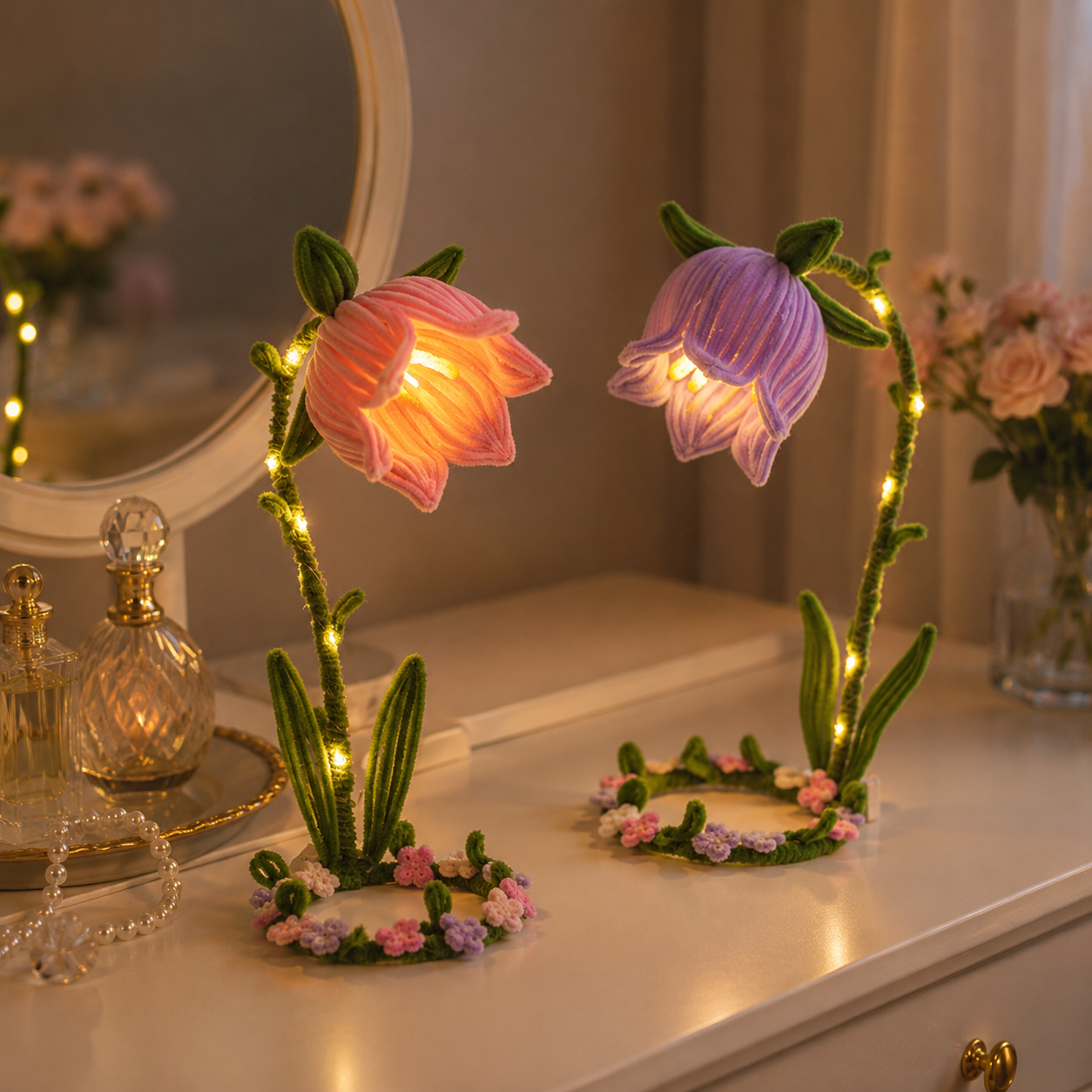 Handmade Glowing Bell Flower Lamp, Cute Floral Night Light for Bedroom Decor