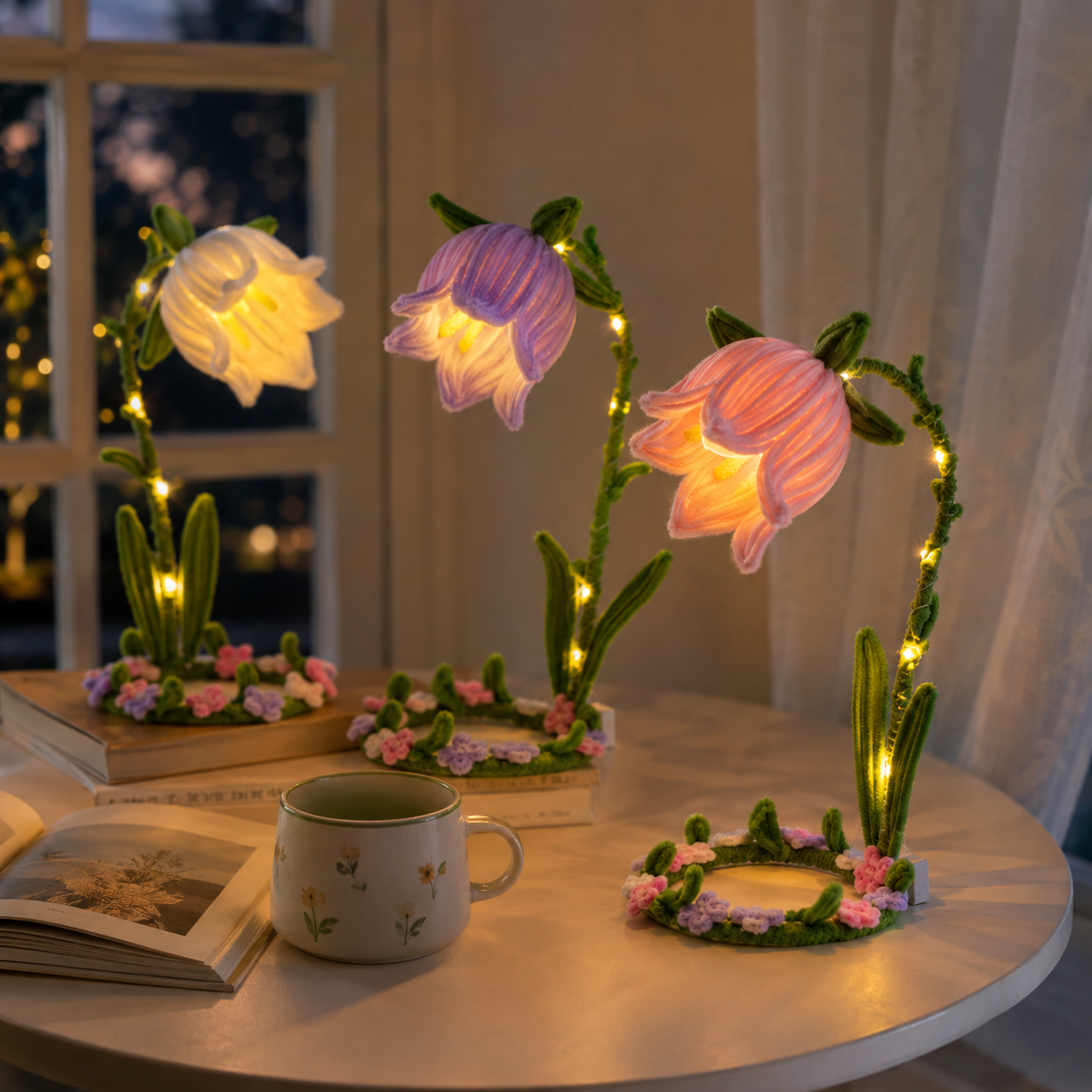 Handmade Glowing Bell Flower Lamp, Cute Floral Night Light for Bedroom Decor