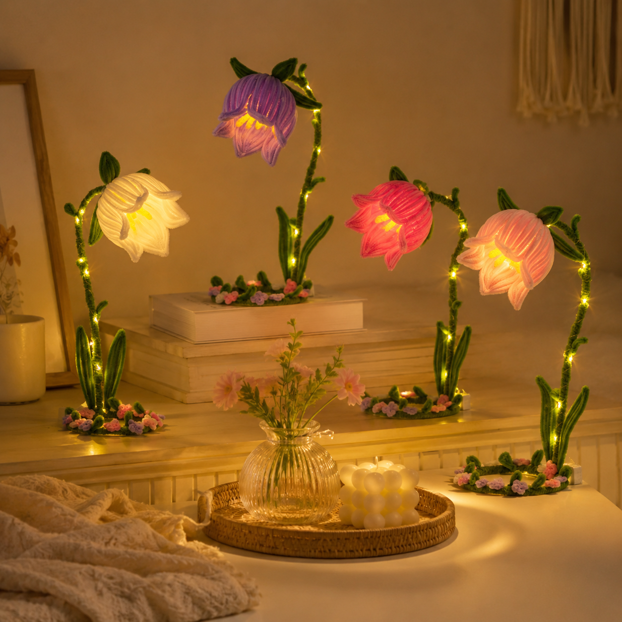 Handmade Glowing Bell Flower Lamp, Cute Floral Night Light for Bedroom Decor
