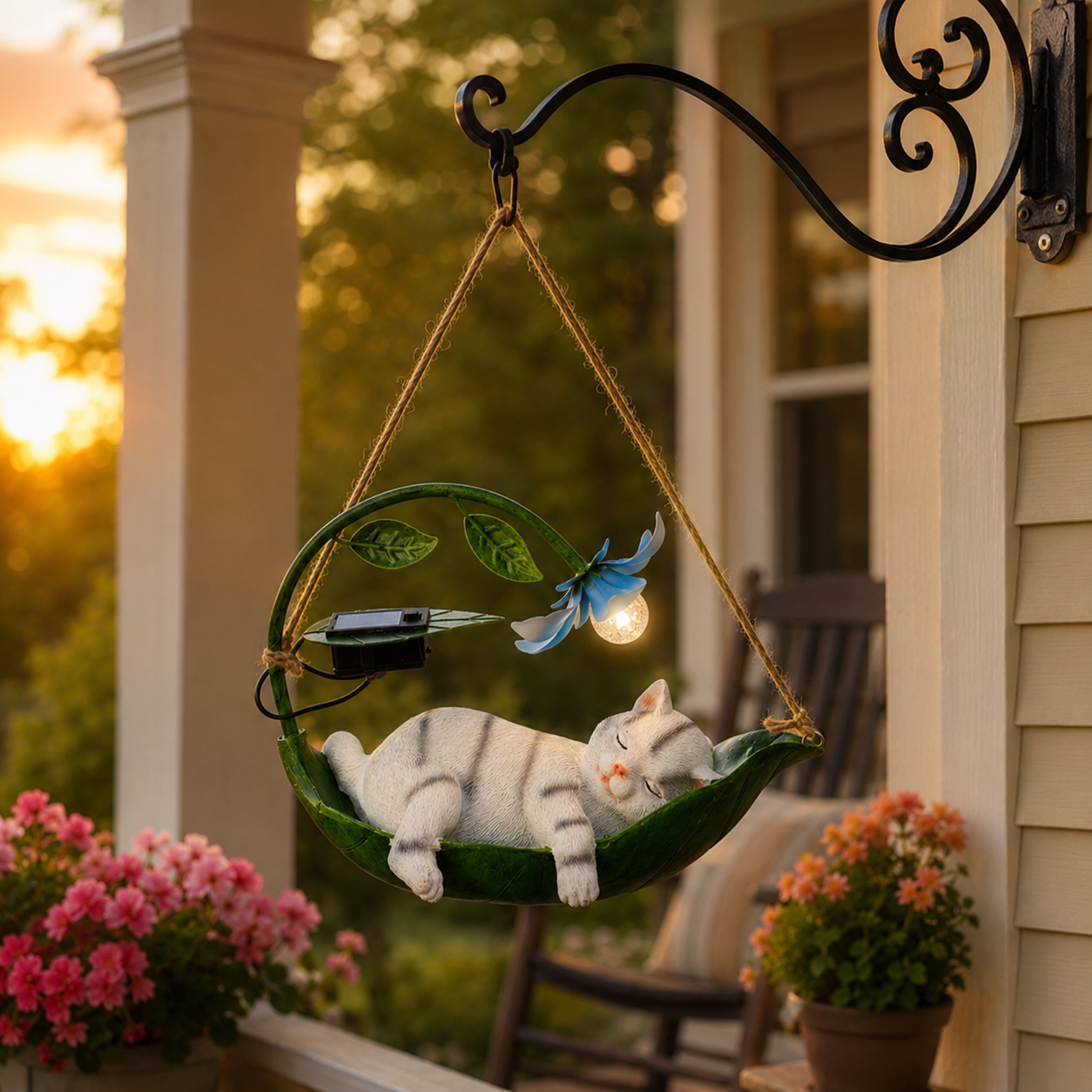The Sleeping Cat Hammock Garden Light – A Storybook Solar Sculpture for Cat Lovers