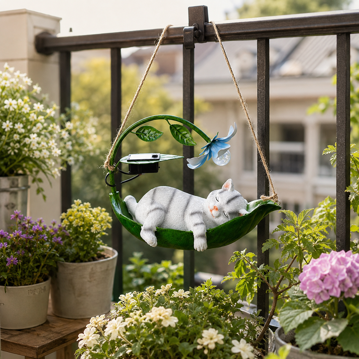 The Sleeping Cat Hammock Garden Light – A Storybook Solar Sculpture for Cat Lovers