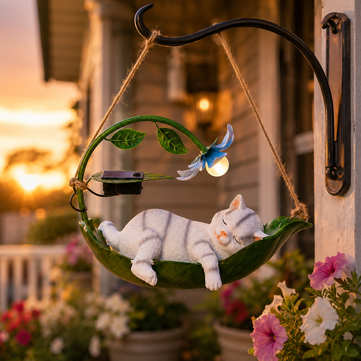 The Sleeping Cat Hammock Garden Light – A Storybook Solar Sculpture for Cat Lovers