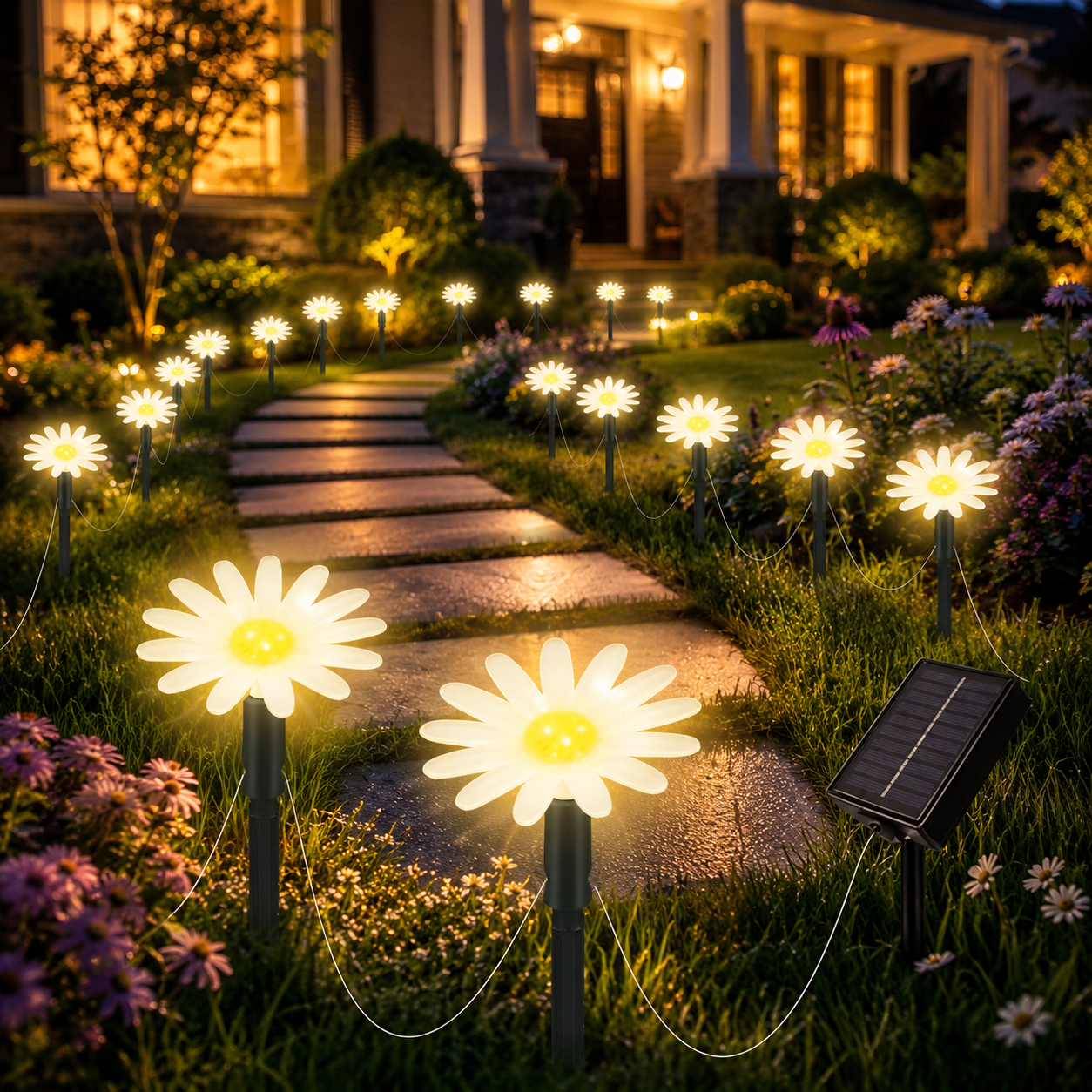 Twilight Daisy Glow – Secret Garden Solar Lights for Magical Summer Nights