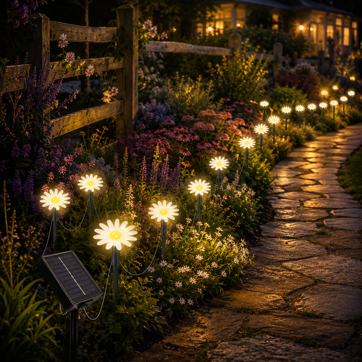 Twilight Daisy Glow – Secret Garden Solar Lights for Magical Summer Nights