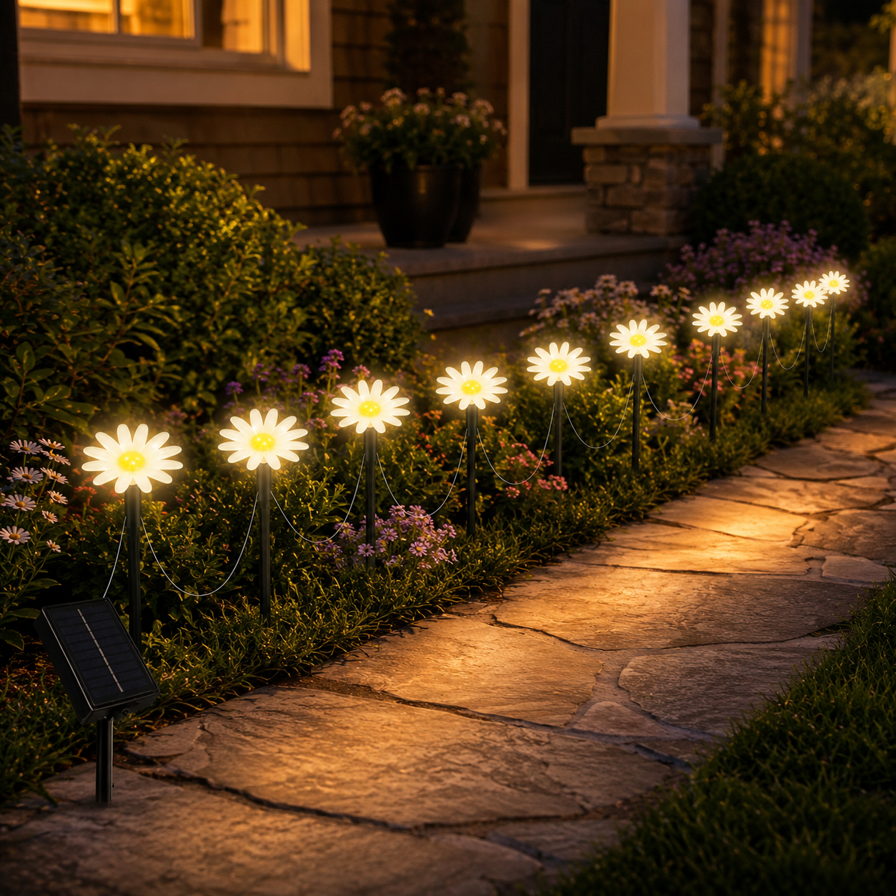 Twilight Daisy Glow – Secret Garden Solar Lights for Magical Summer Nights